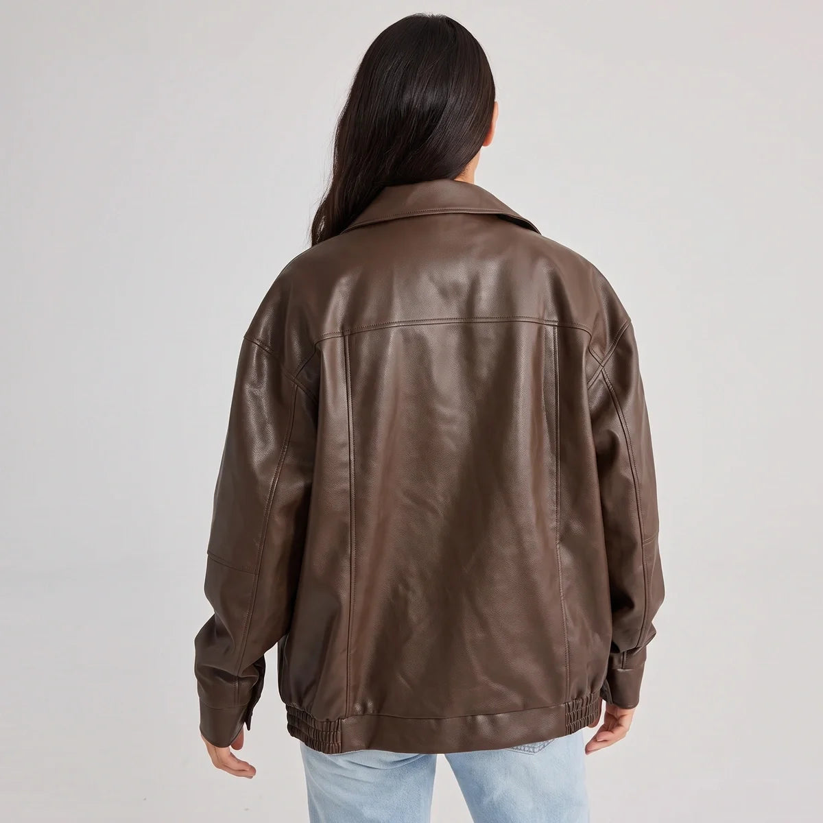 Ilaria Oversized Leather Bomber Jacket