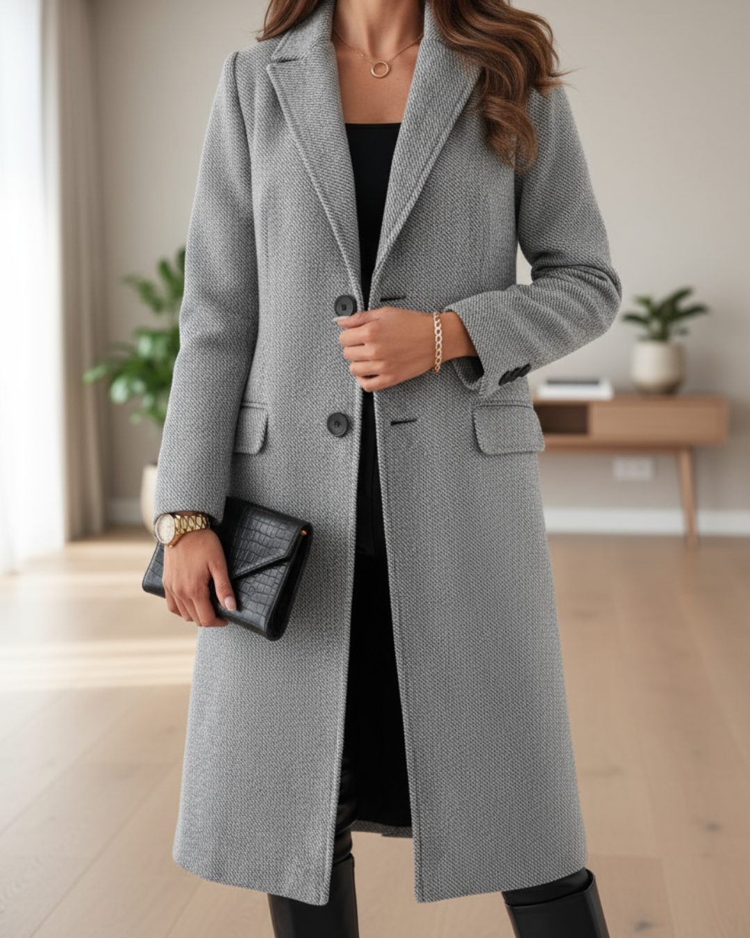 Ilithyia | Single-Breasted Longline Trench Coat with Notched Lapel for Women