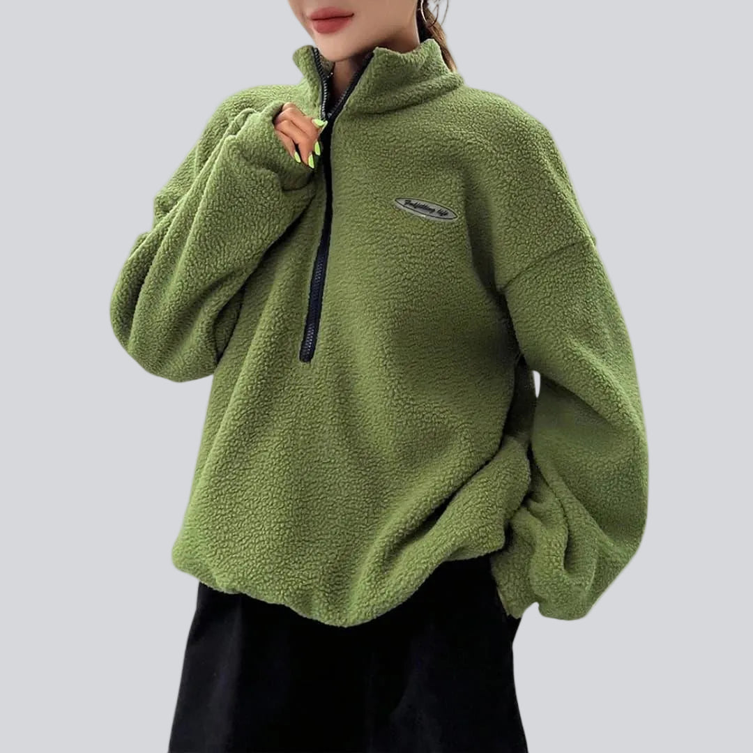 Women's Textured Quarter-Zip Sweatshirt, Mock Neck, Long Sleeves
