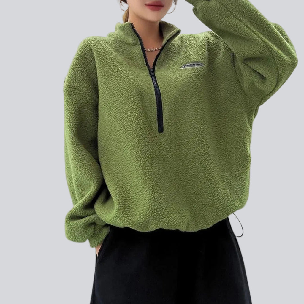 Women's Textured Quarter-Zip Sweatshirt, Mock Neck, Long Sleeves