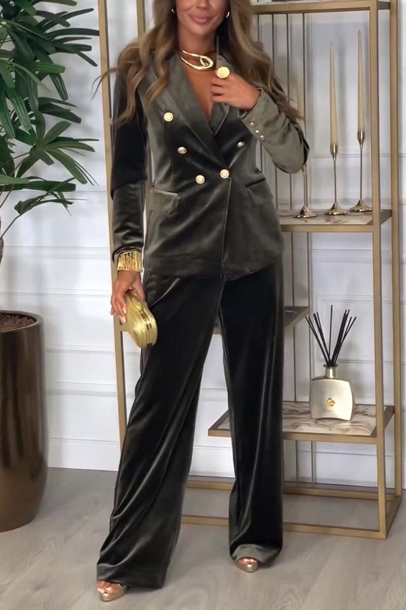 Women's Belted Blazer and Wide-Leg Pants Set Two Piece