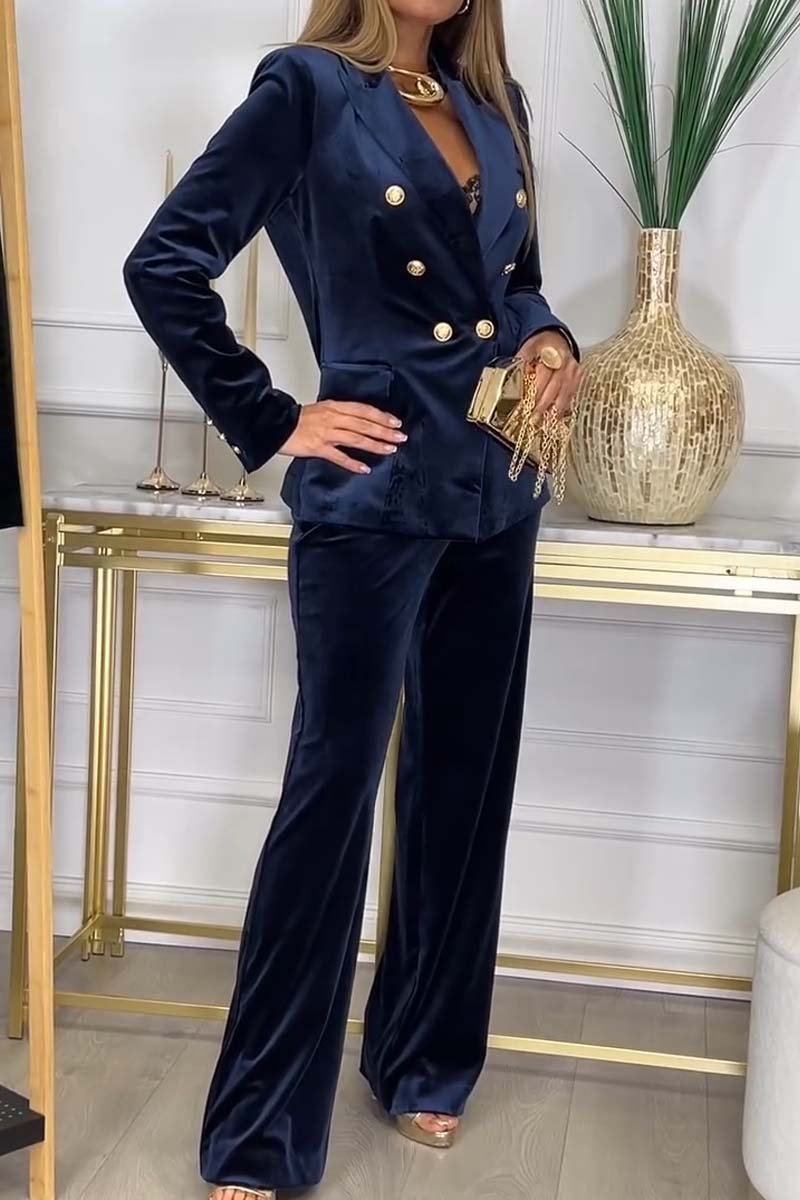 Women's Belted Blazer and Wide-Leg Pants Set Two Piece