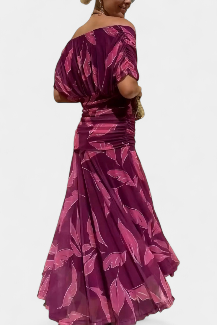 Women's Elegant Dress with V-Neckline and Pleated Waist