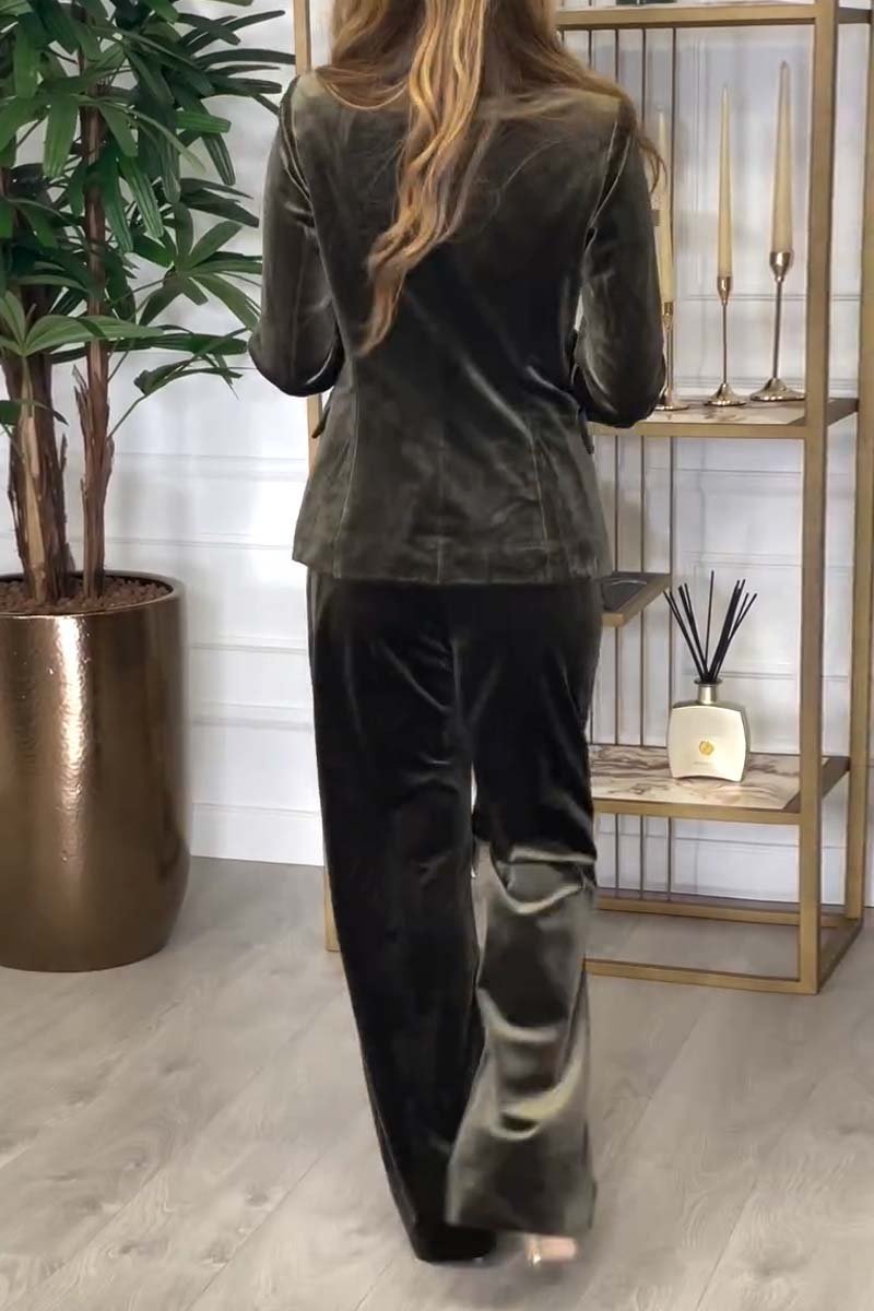 Women's Belted Blazer and Wide-Leg Pants Set Two Piece