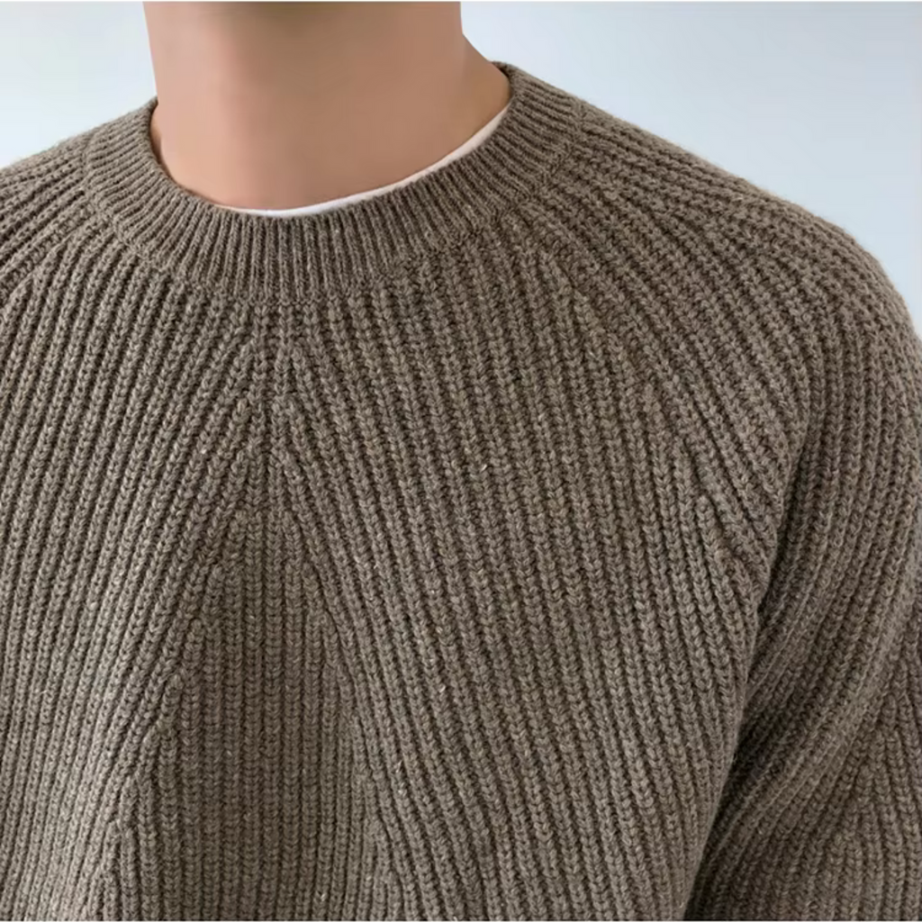 Men's Ribbed Crew Neck Sweater, Long Sleeves, Relaxed Fit