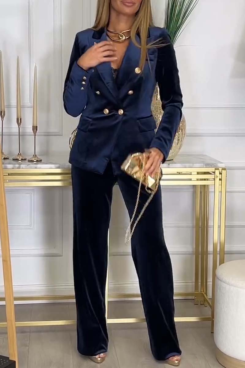 Women's Belted Blazer and Wide-Leg Pants Set Two Piece