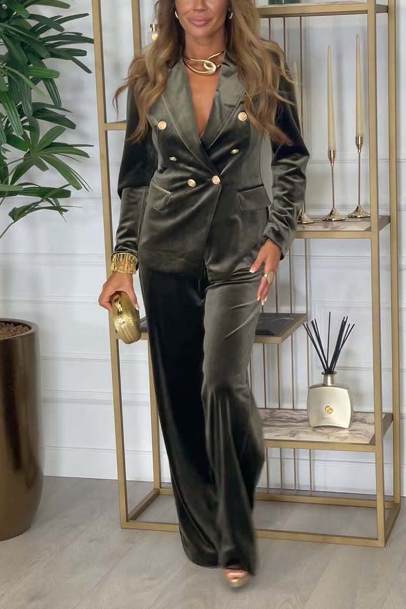 Women's Belted Blazer and Wide-Leg Pants Set Two Piece