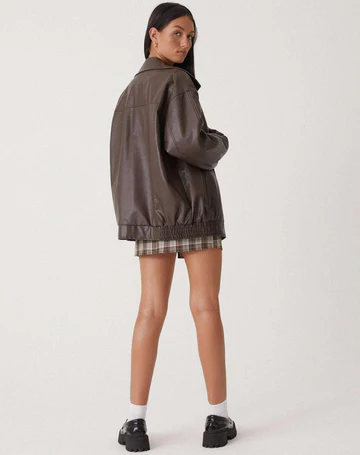 Women's Oversized Faux Leather Jacket with Zipper