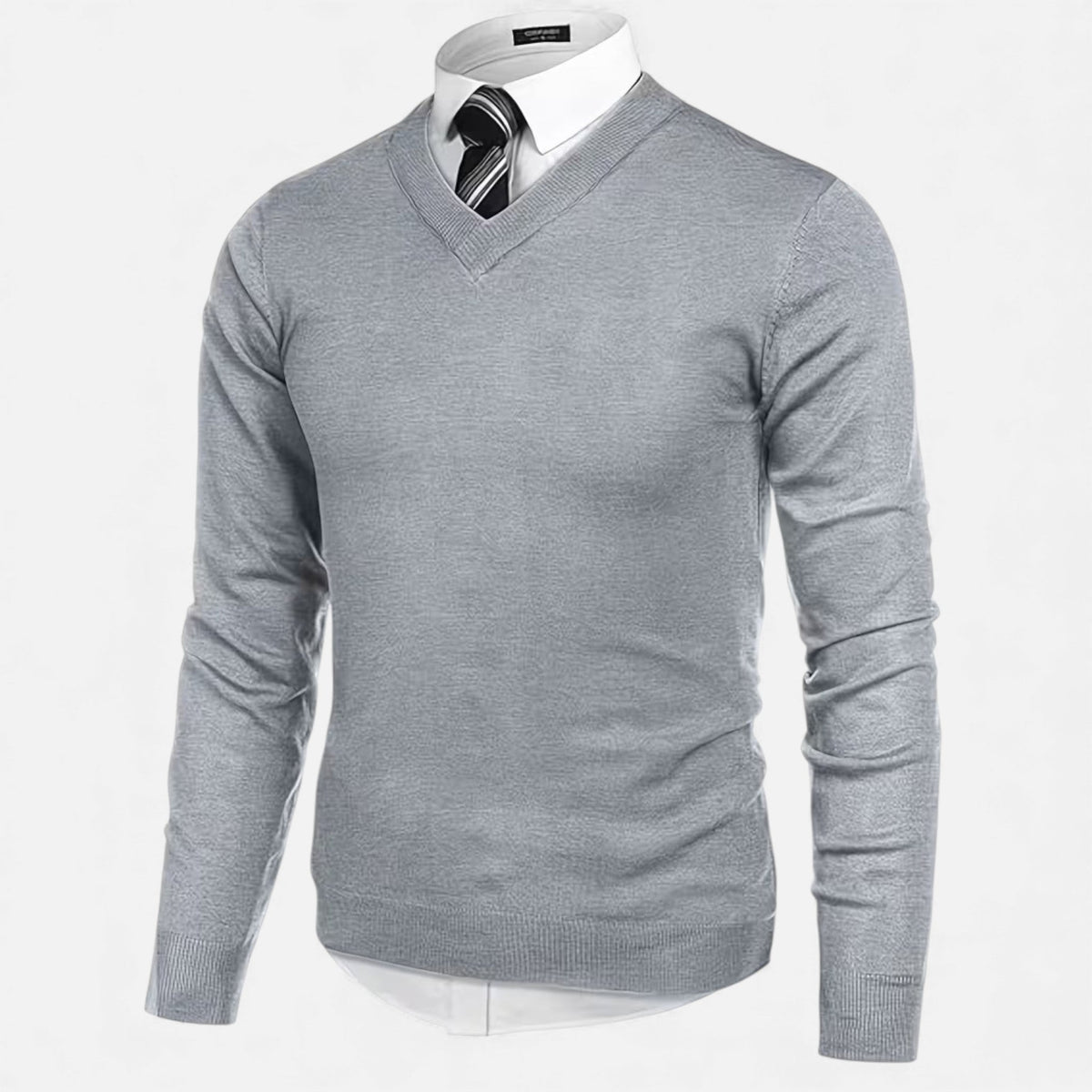Men's V-Neck Knit Sweater, Long Sleeves, Ribbed Trims