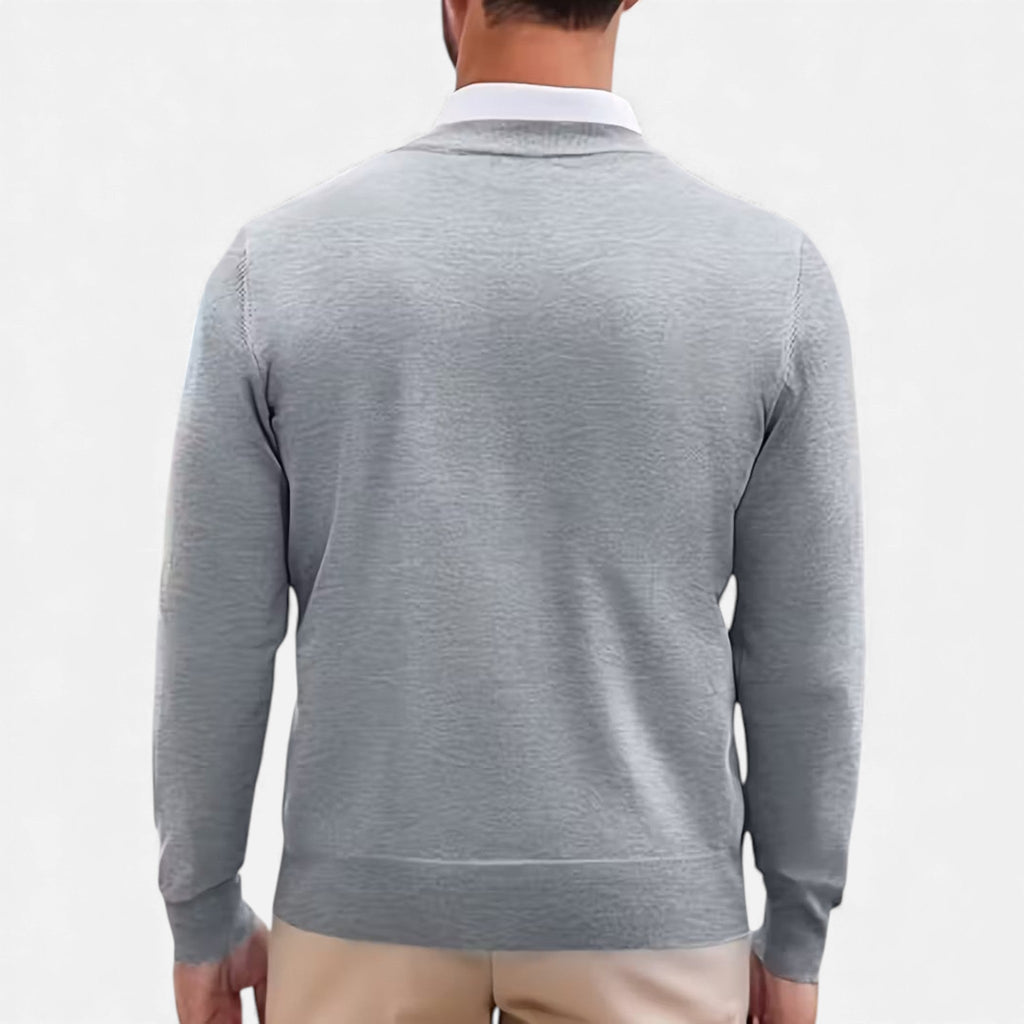 Men's V-Neck Knit Sweater, Long Sleeves, Ribbed Trims