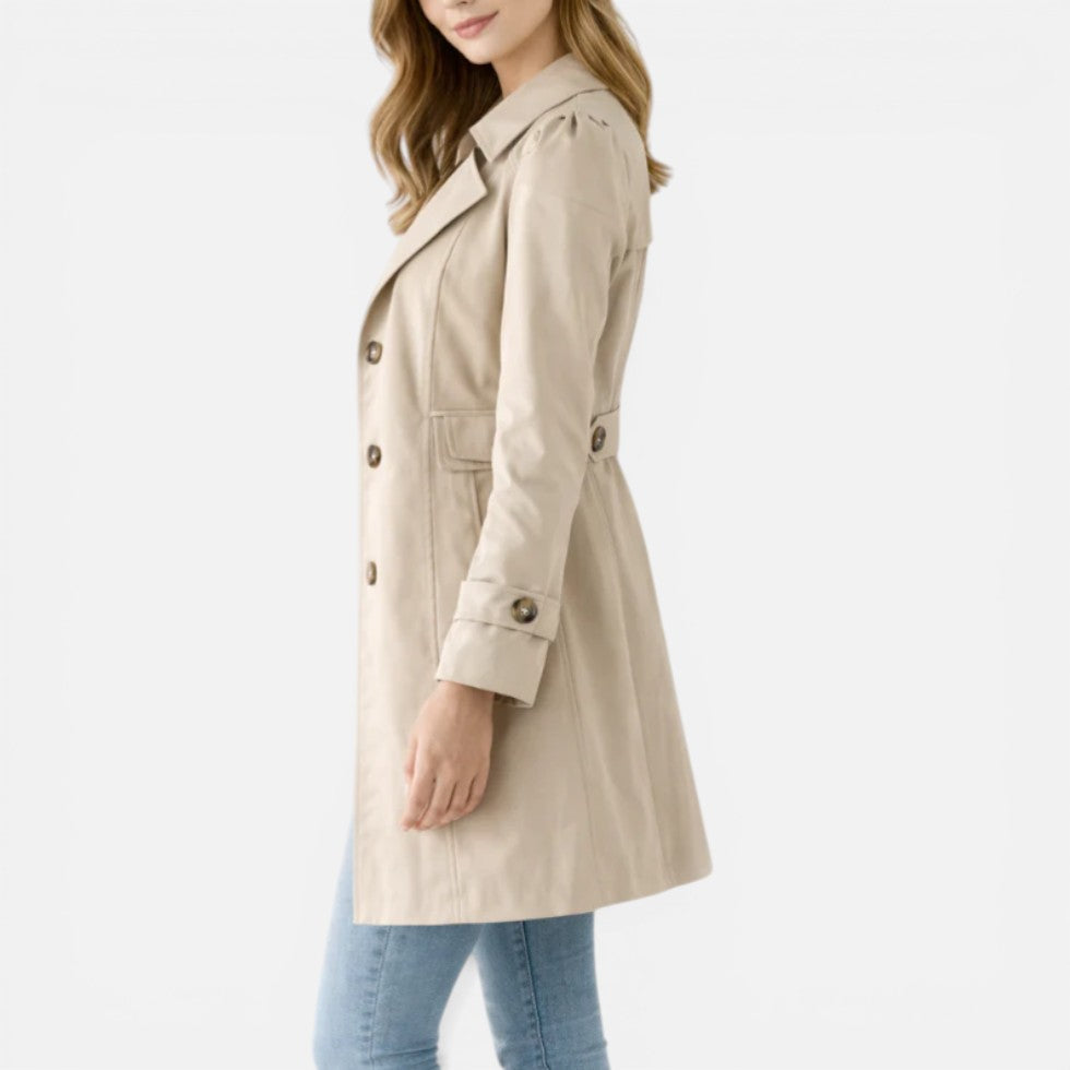 Women's Trench Coat, Notched Lapels, Long Sleeves, Button Front