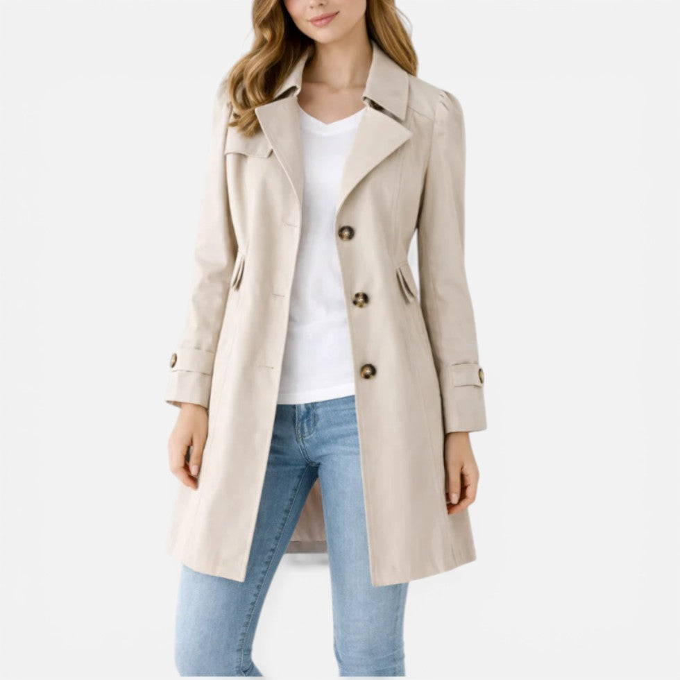 Women's Trench Coat, Notched Lapels, Long Sleeves, Button Front
