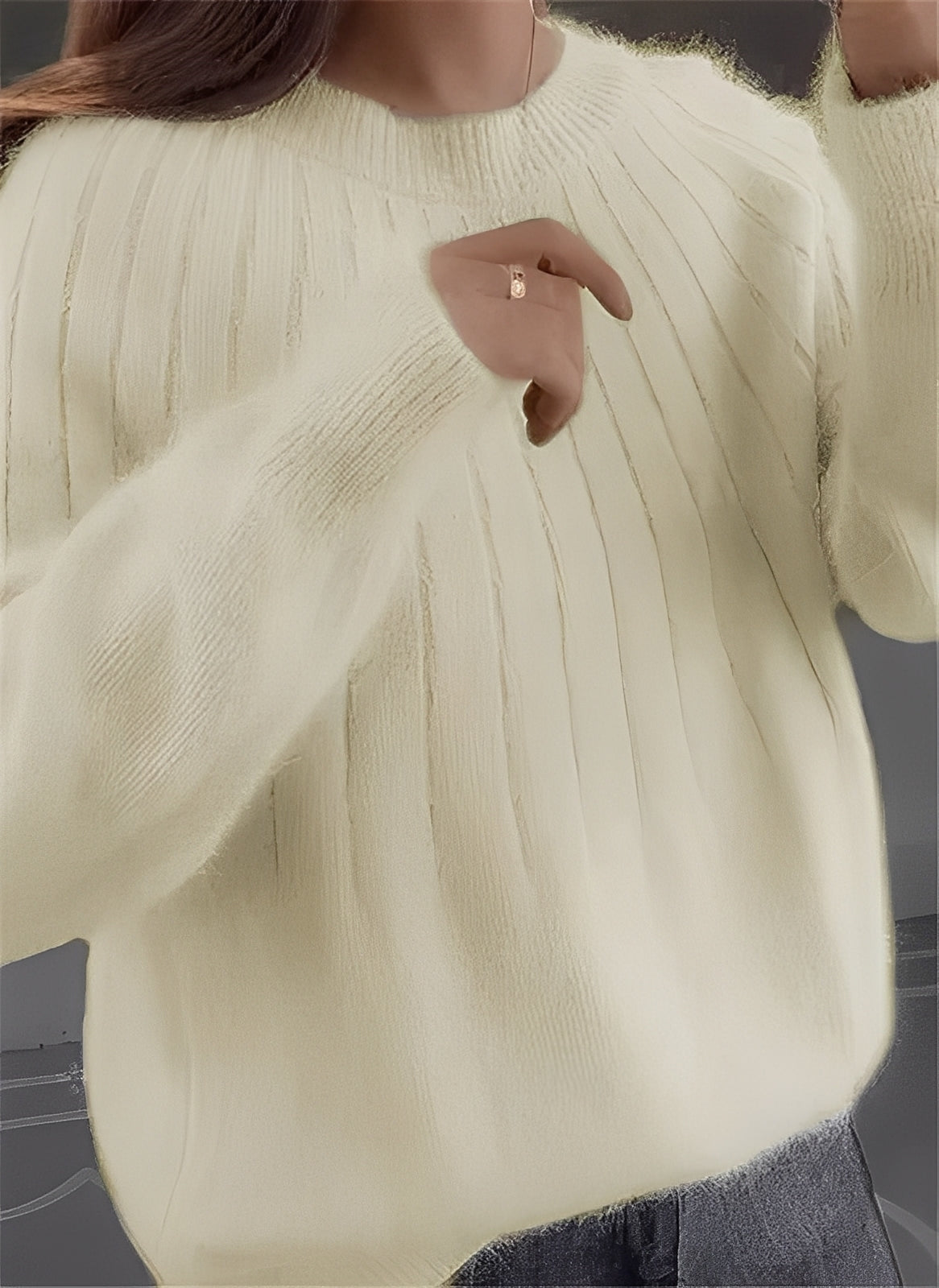 Women's Crew Neck Sweater with Ribbed Texture