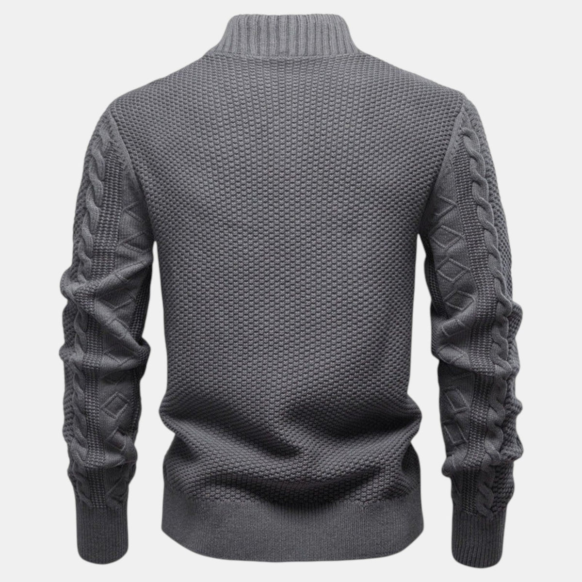 Men's Cable Knit Zip-Up Sweater, Stand Collar, Long Sleeves