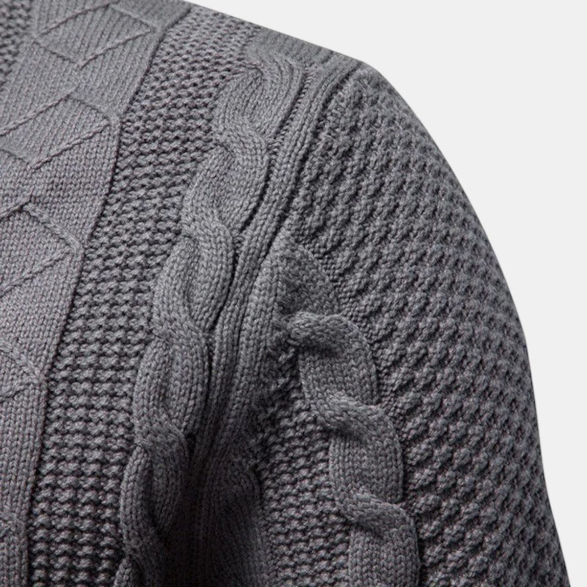 Men's Cable Knit Zip-Up Sweater, Stand Collar, Long Sleeves