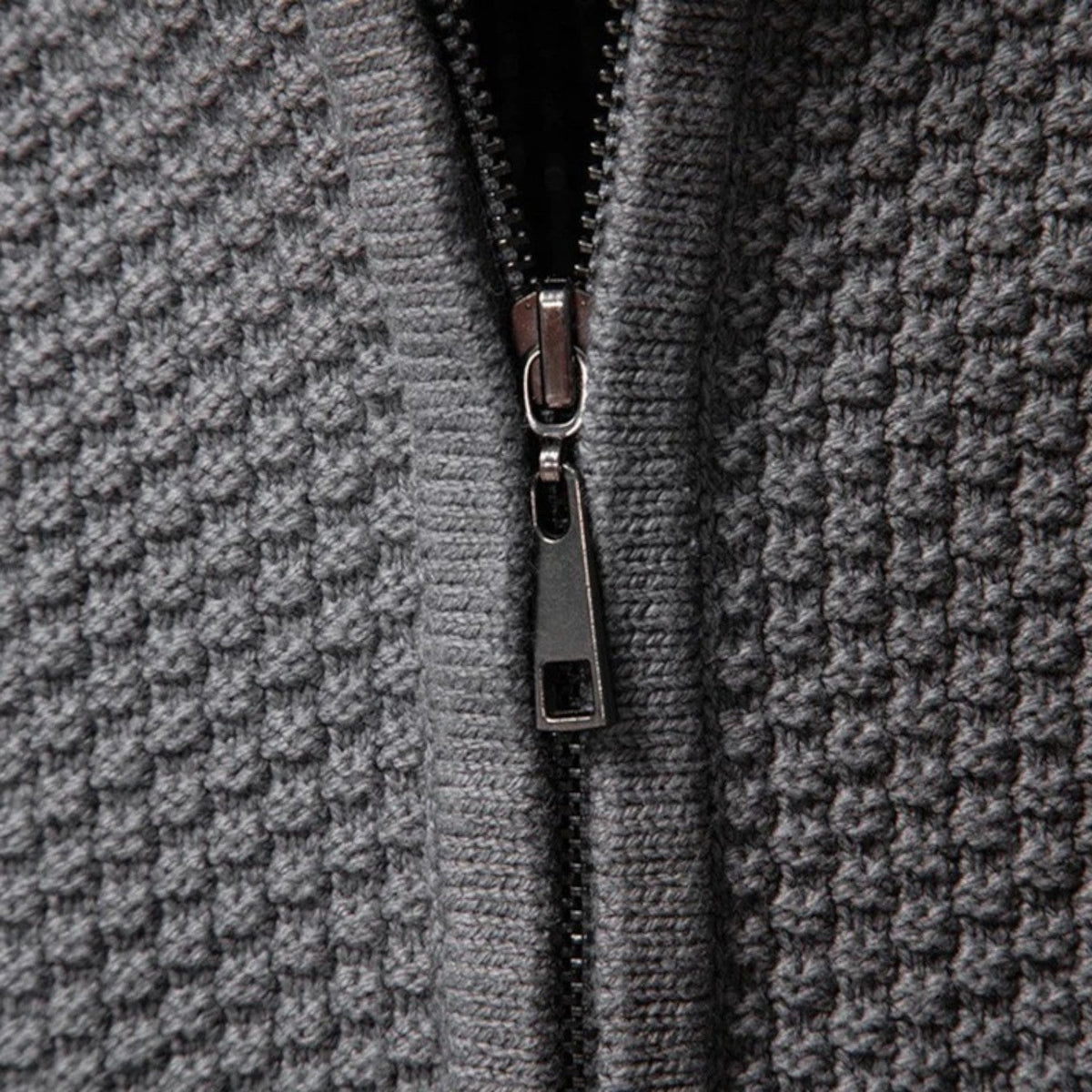 Men's Cable Knit Zip-Up Sweater, Stand Collar, Long Sleeves