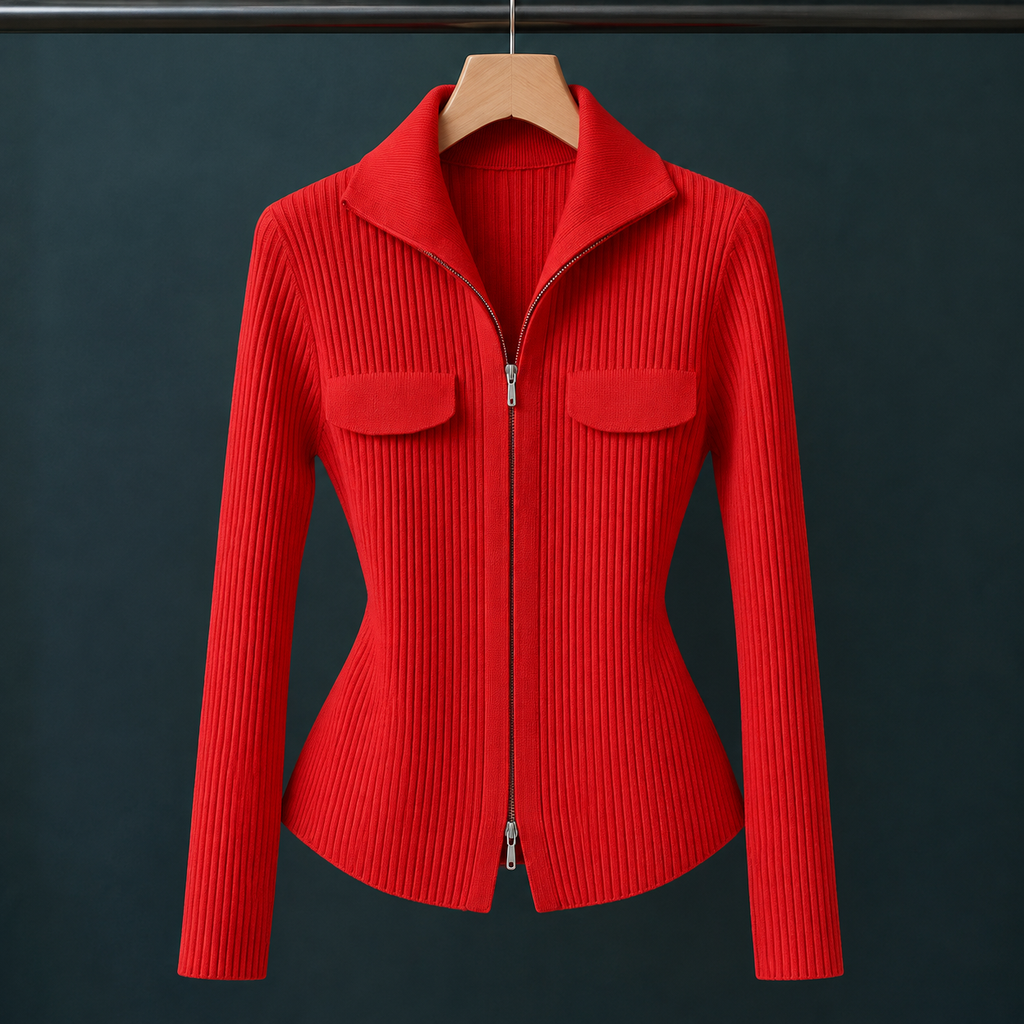 Evelina-Claire Ribbed Zip Cardigan