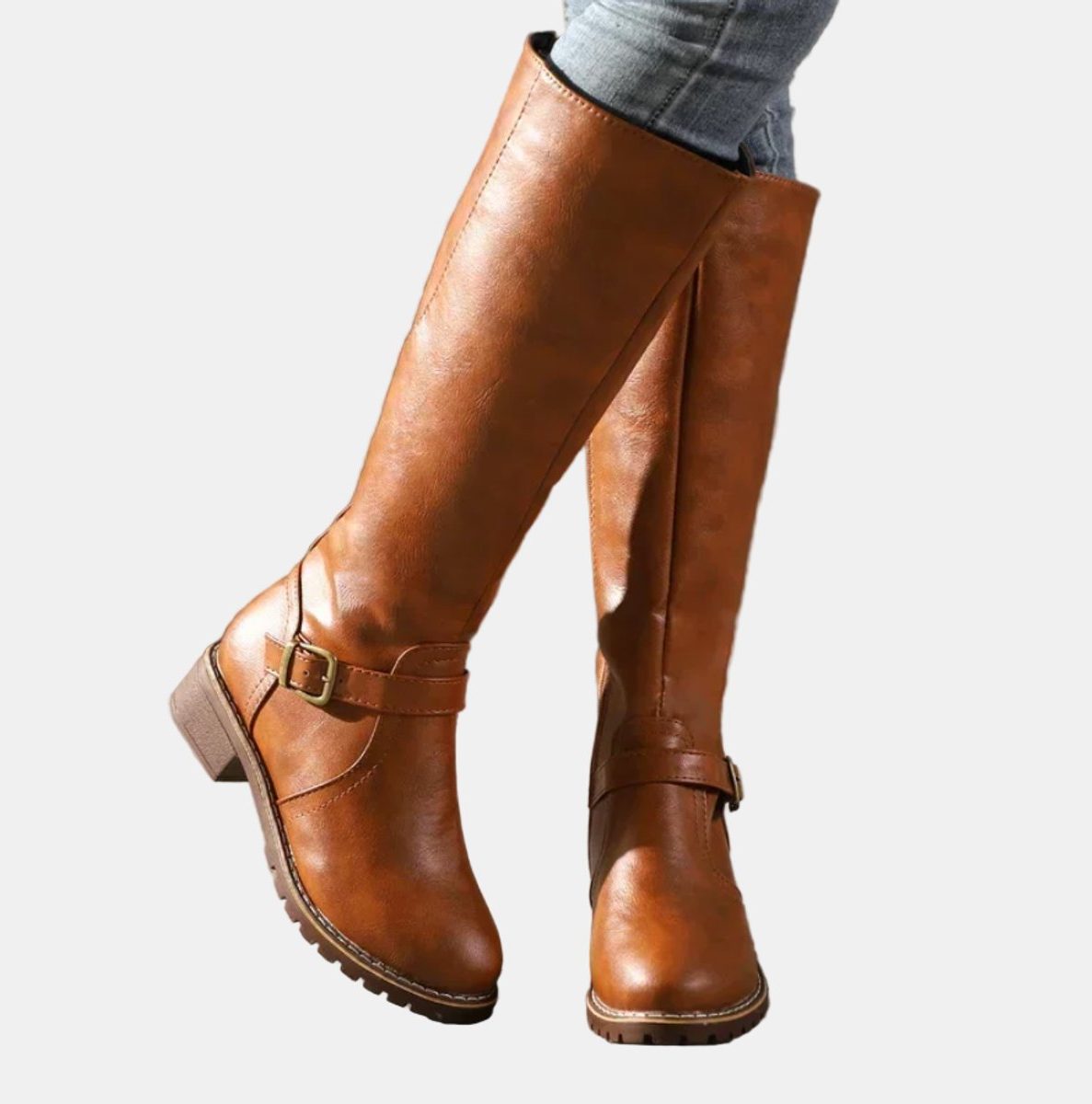Indigo | Knee High Riding Boots with Buckle Strap for Women
