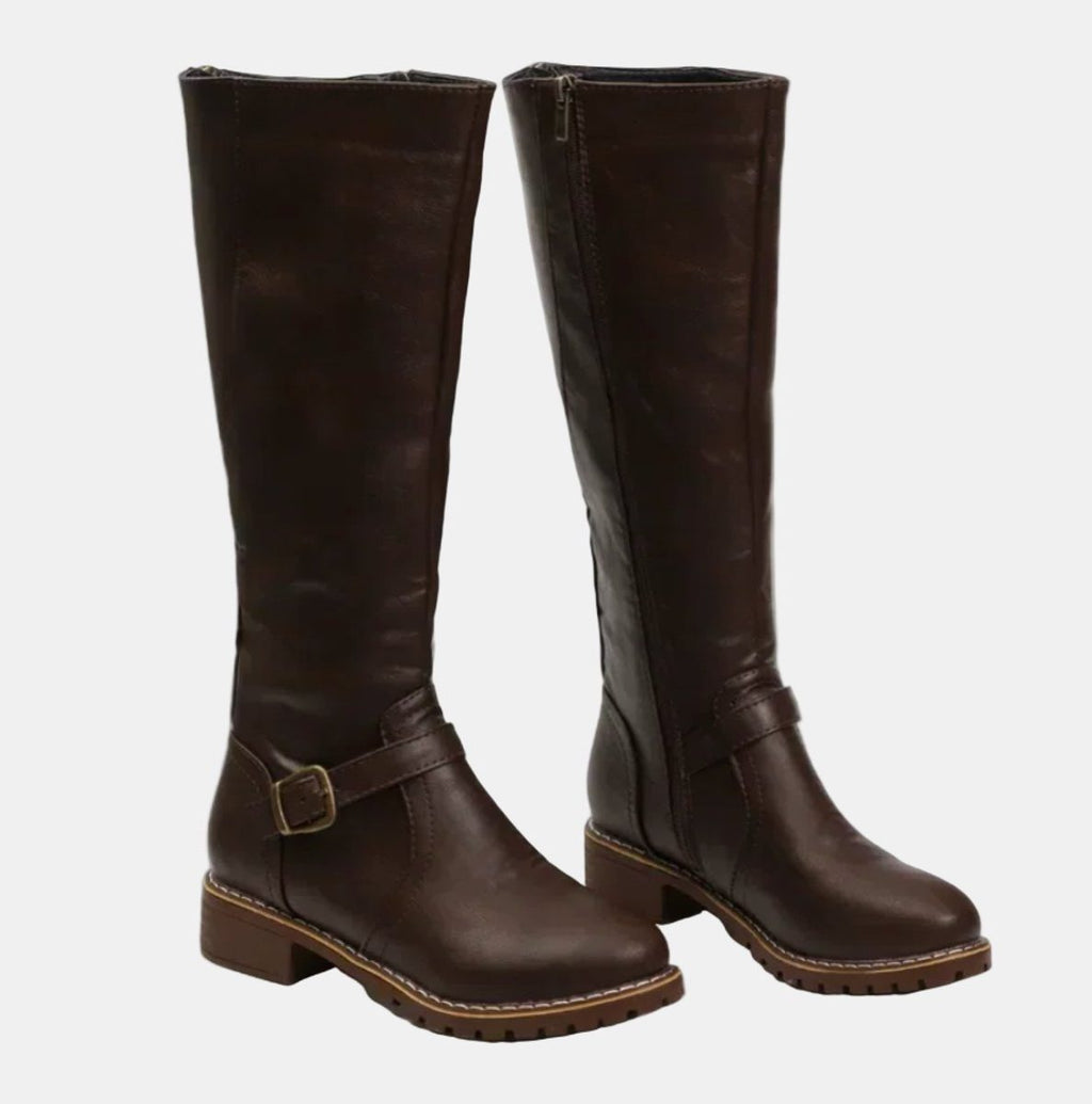 Indigo | Knee High Riding Boots with Buckle Strap for Women