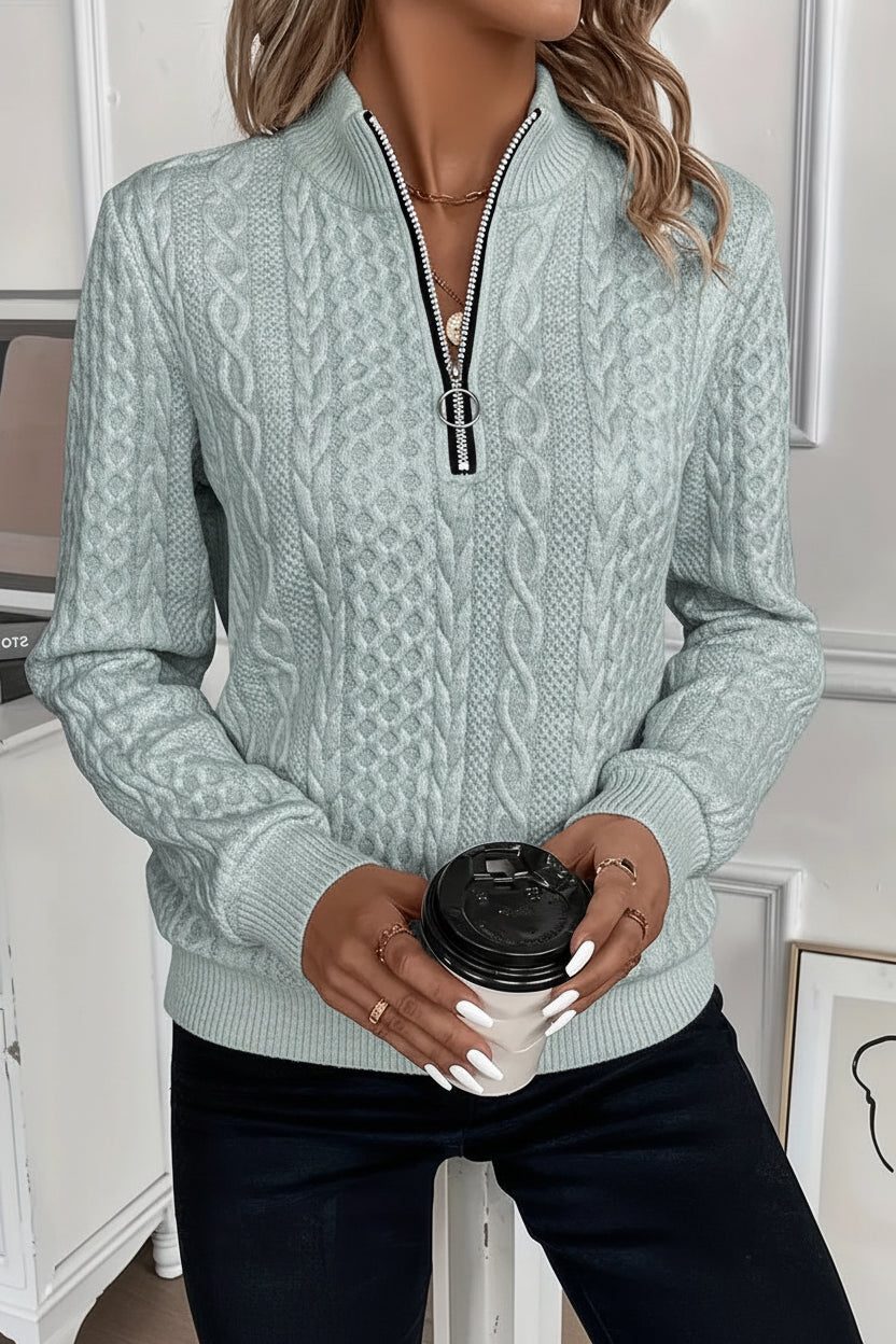 Irene | Cable Knit Sweater with Half-Zip for Women