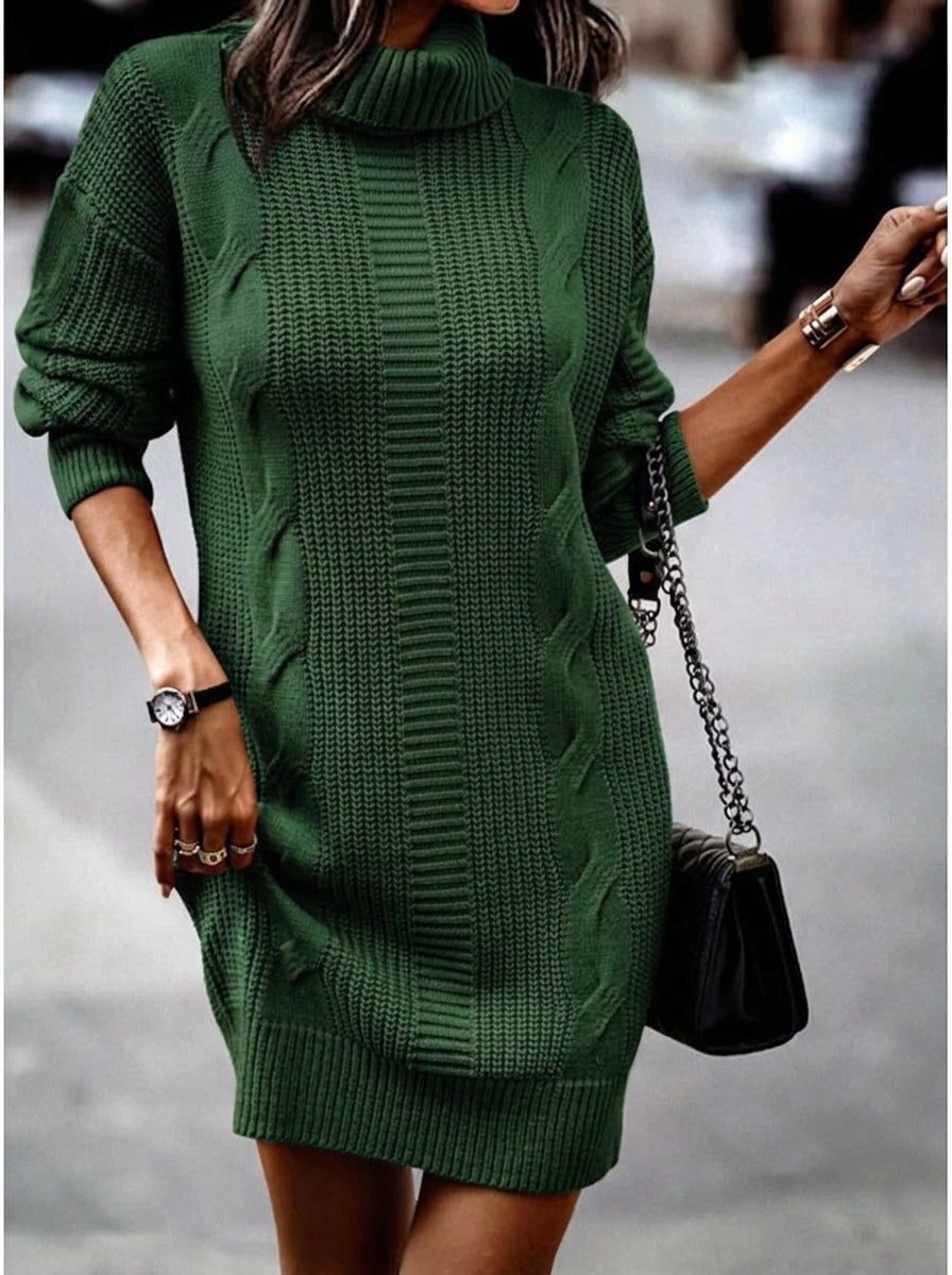 Isadora | Cable Knit Mini Dress with Turtleneck for Women