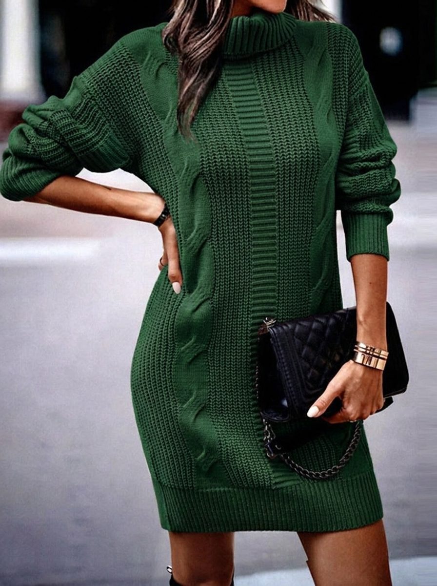 Isadora | Cable Knit Mini Dress with Turtleneck for Women
