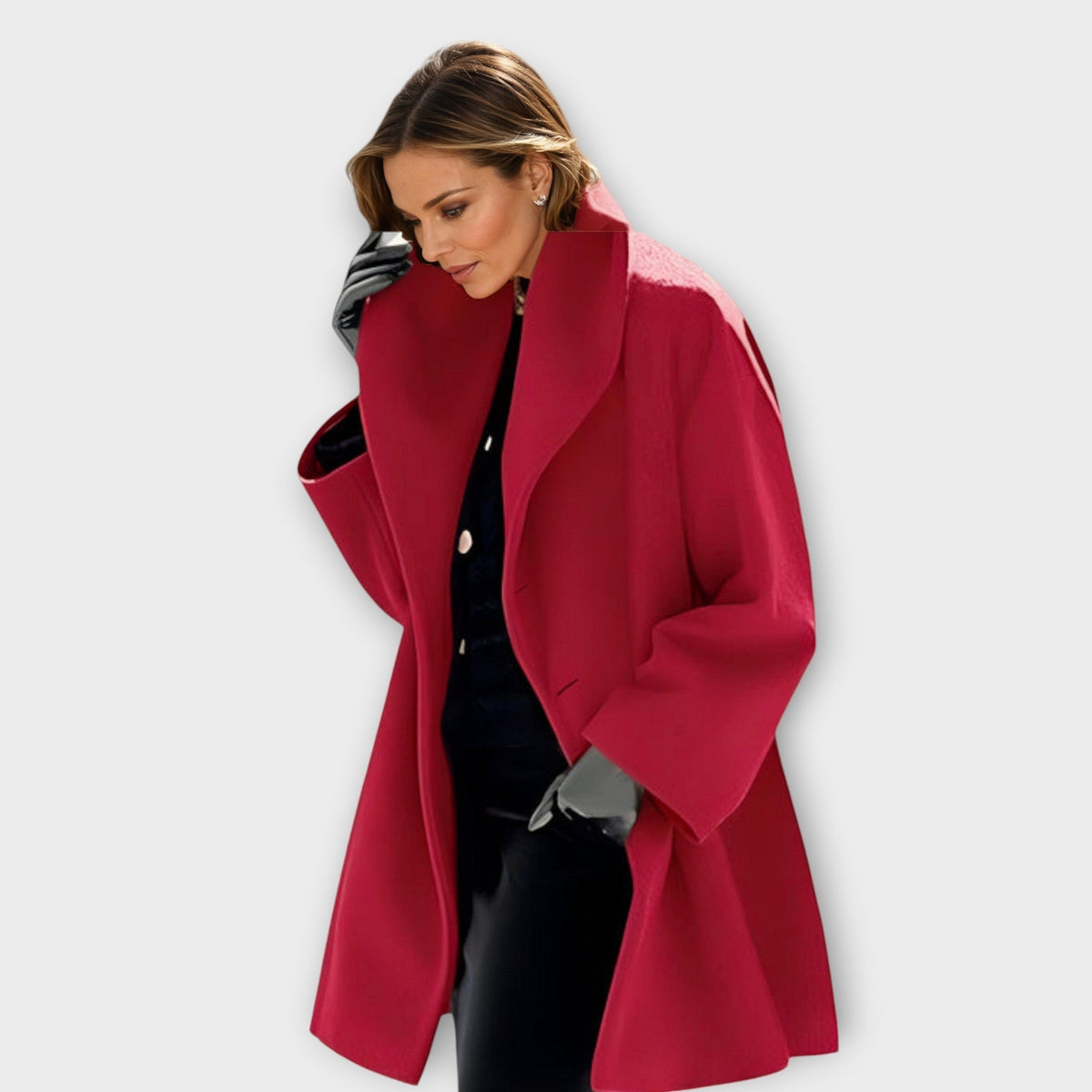 Women's Longline Windproof Jacket, Wide Lapels, Long Sleeves
