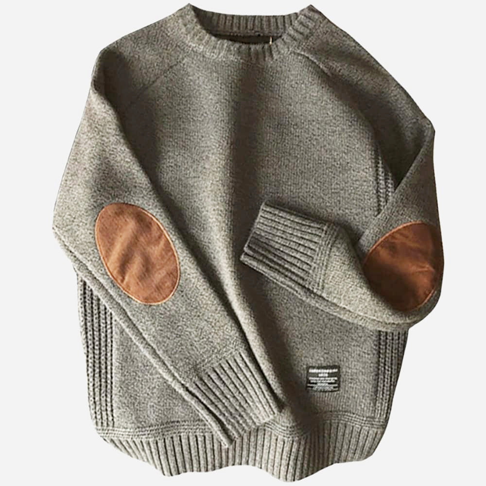 Jasper - Men's Crewneck Knit Sweater with Suede Elbow Patches