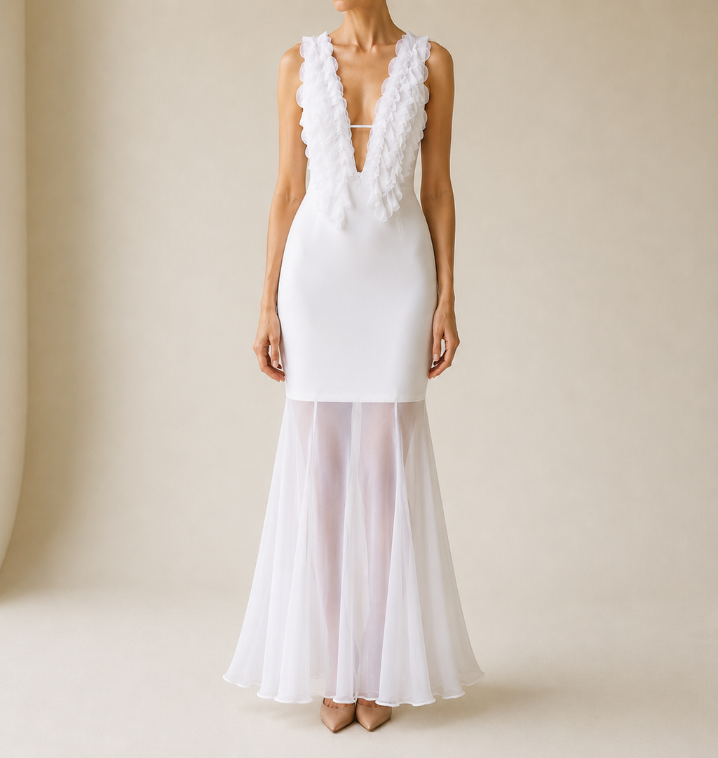 Ostuni Ruffle Mesh Maxi Dress