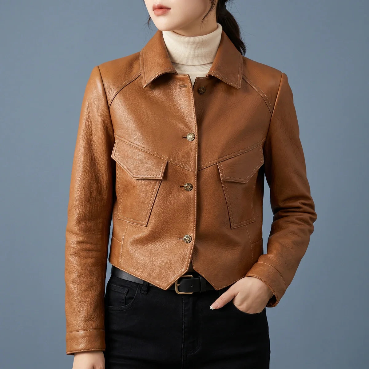 Jocasta Cropped Leather Shirt Jacket