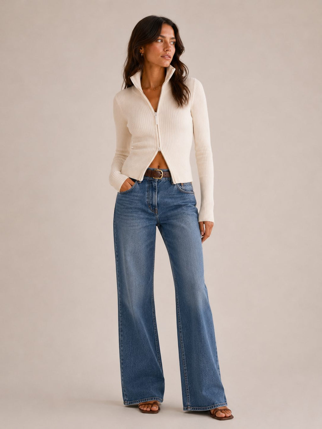 Josette | Ribbed Knit Zip-Up Cardigan with High Neck for Women