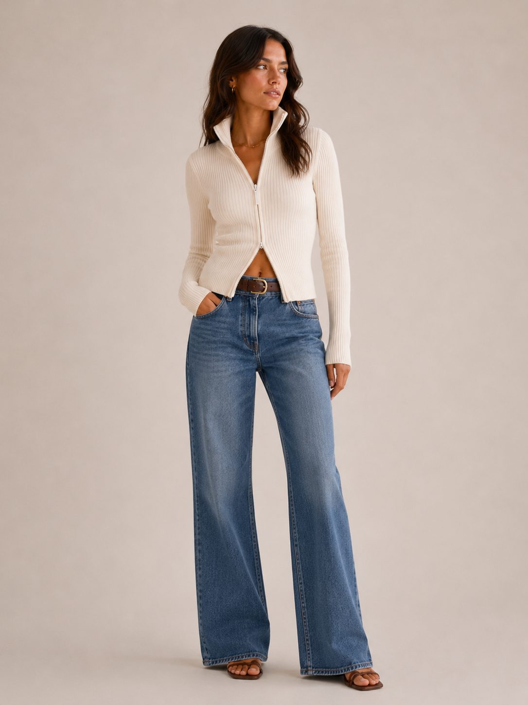 Josette | Ribbed Knit Zip-Up Cardigan with High Neck for Women