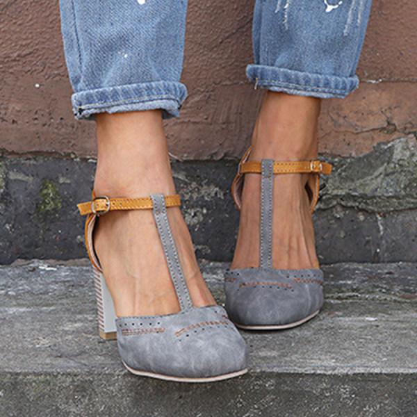Women's T-Strap Block Heel Pumps Vintage Two-Tone