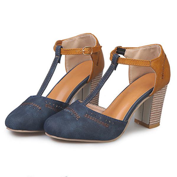 Women's T-Strap Block Heel Pumps Vintage Two-Tone