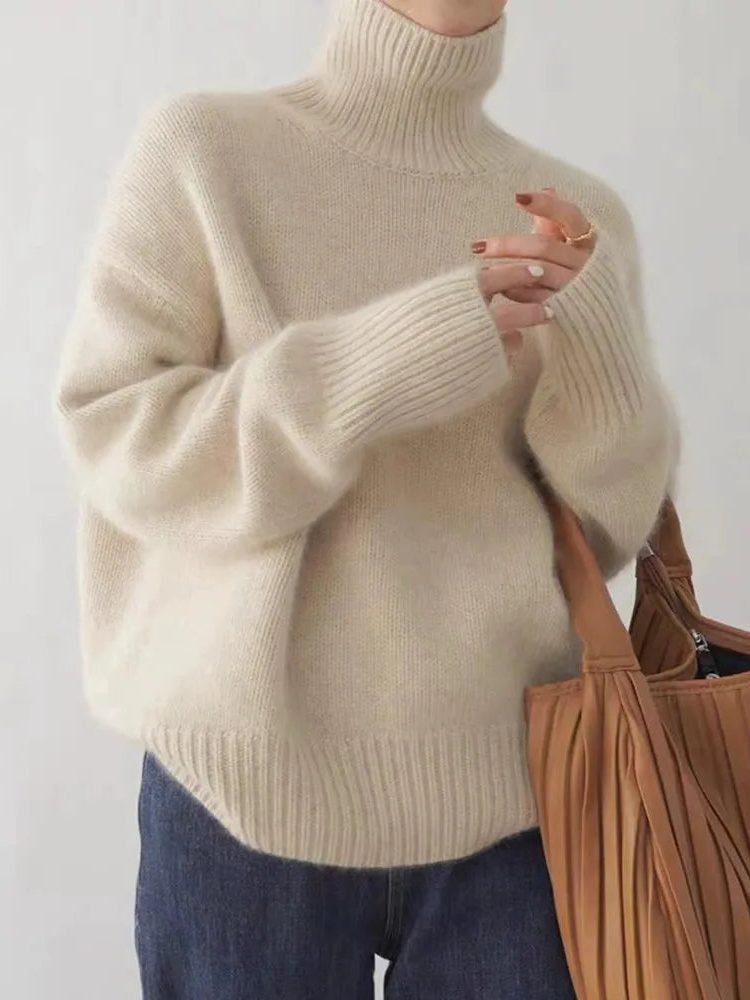 Kalina | Ribbed Knit Cashmere Turtleneck Sweater for Women