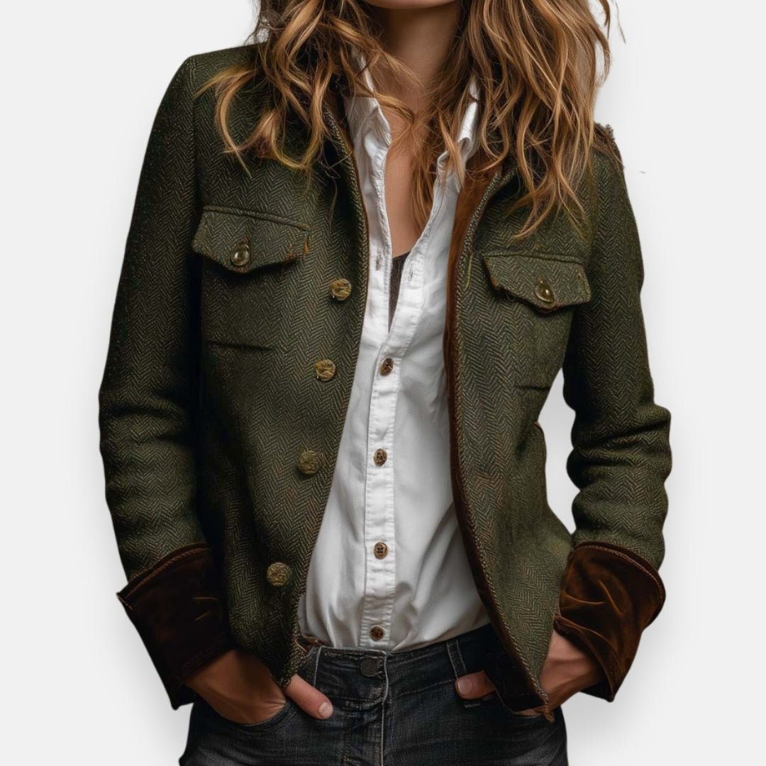 Katja | Herringbone Structured Blazer with Button-Up for Women