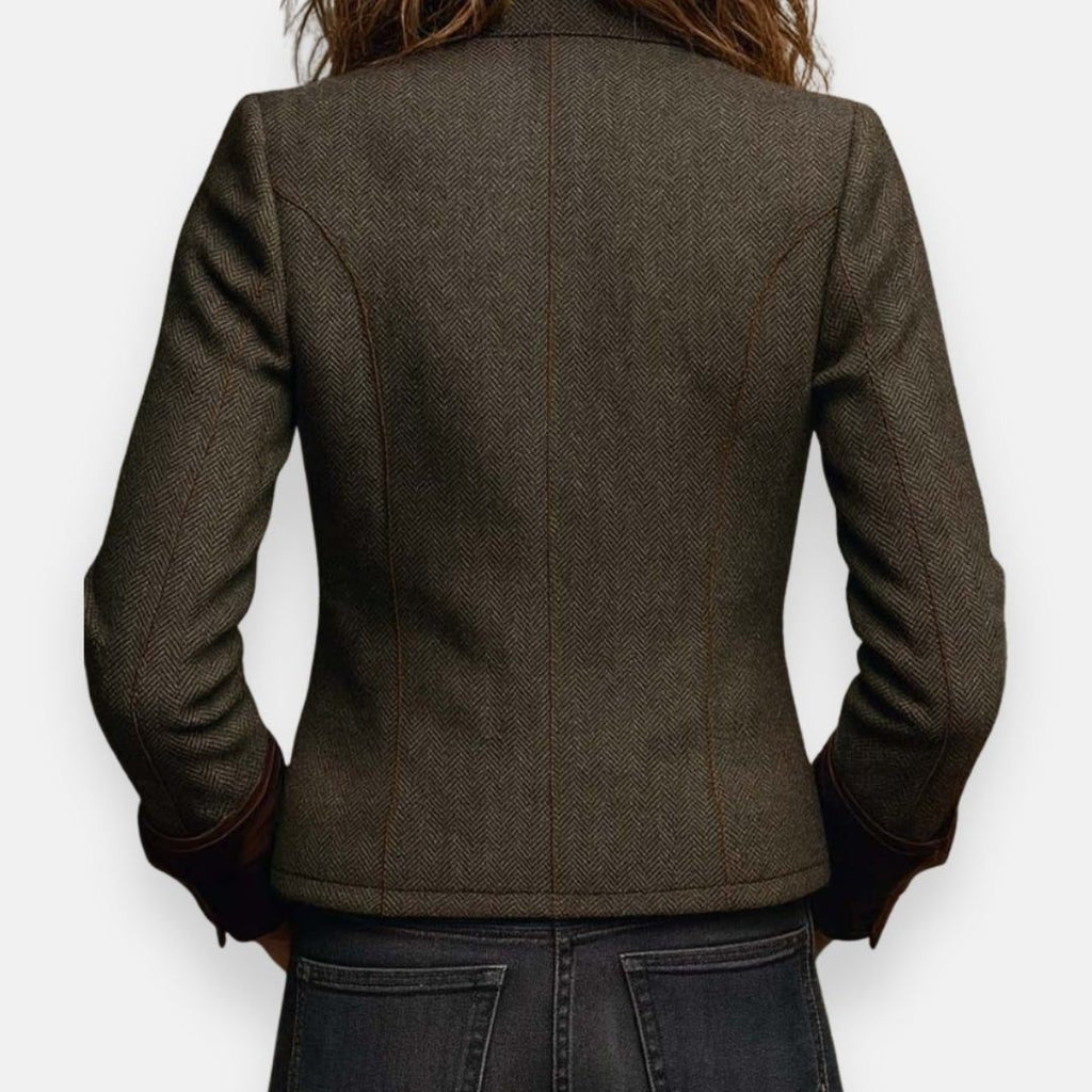 Katja | Herringbone Structured Blazer with Button-Up for Women