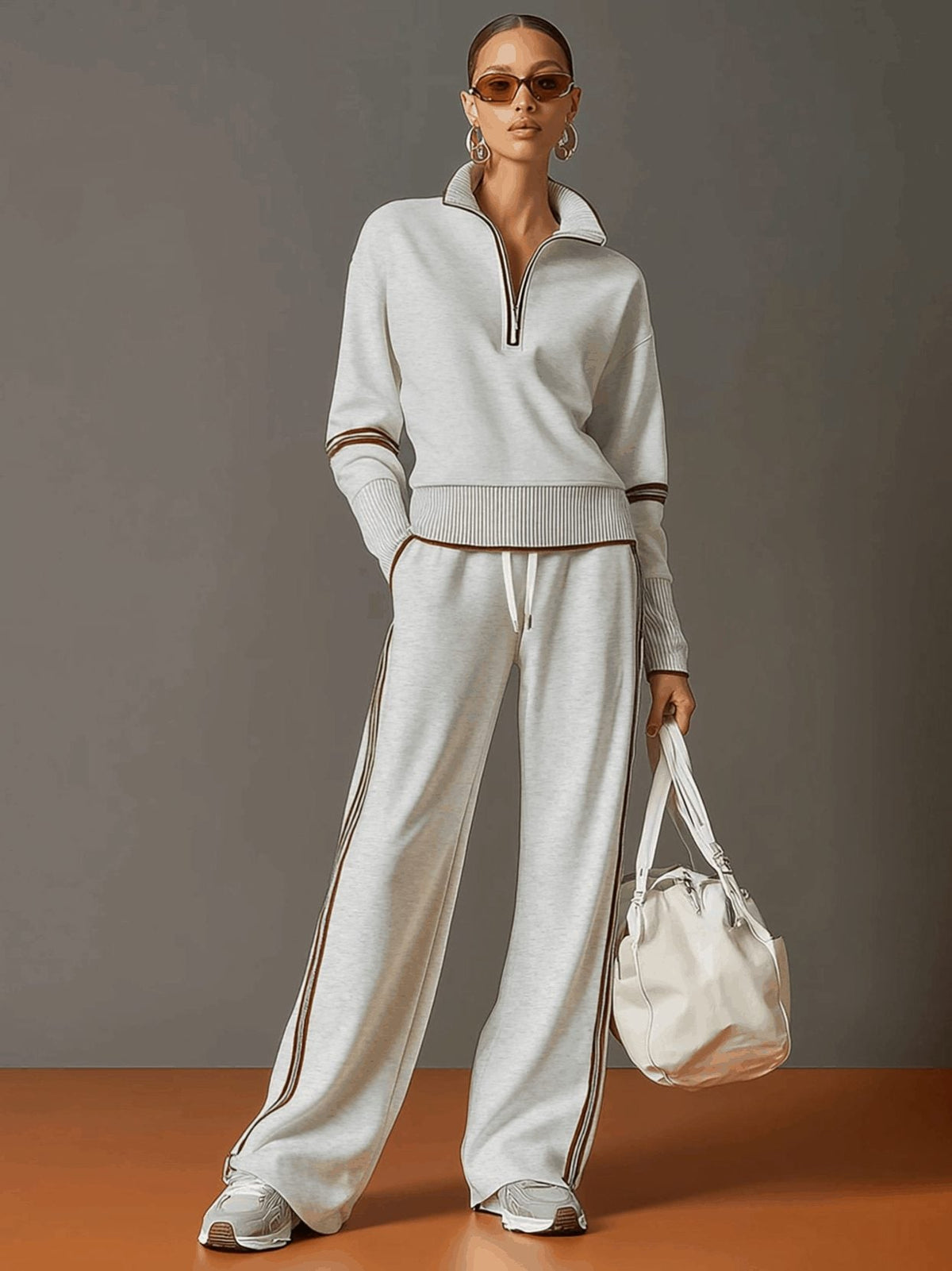 Kimberly | Ribbed Knit Co-Ord Set with Half-Zip for Women