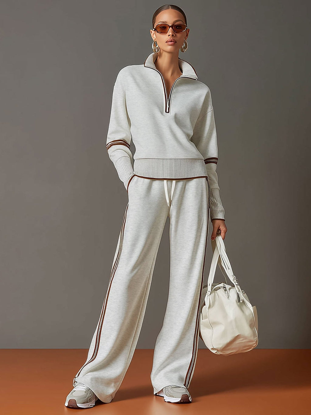 Kimberly | Ribbed Knit Co-Ord Set with Half-Zip for Women