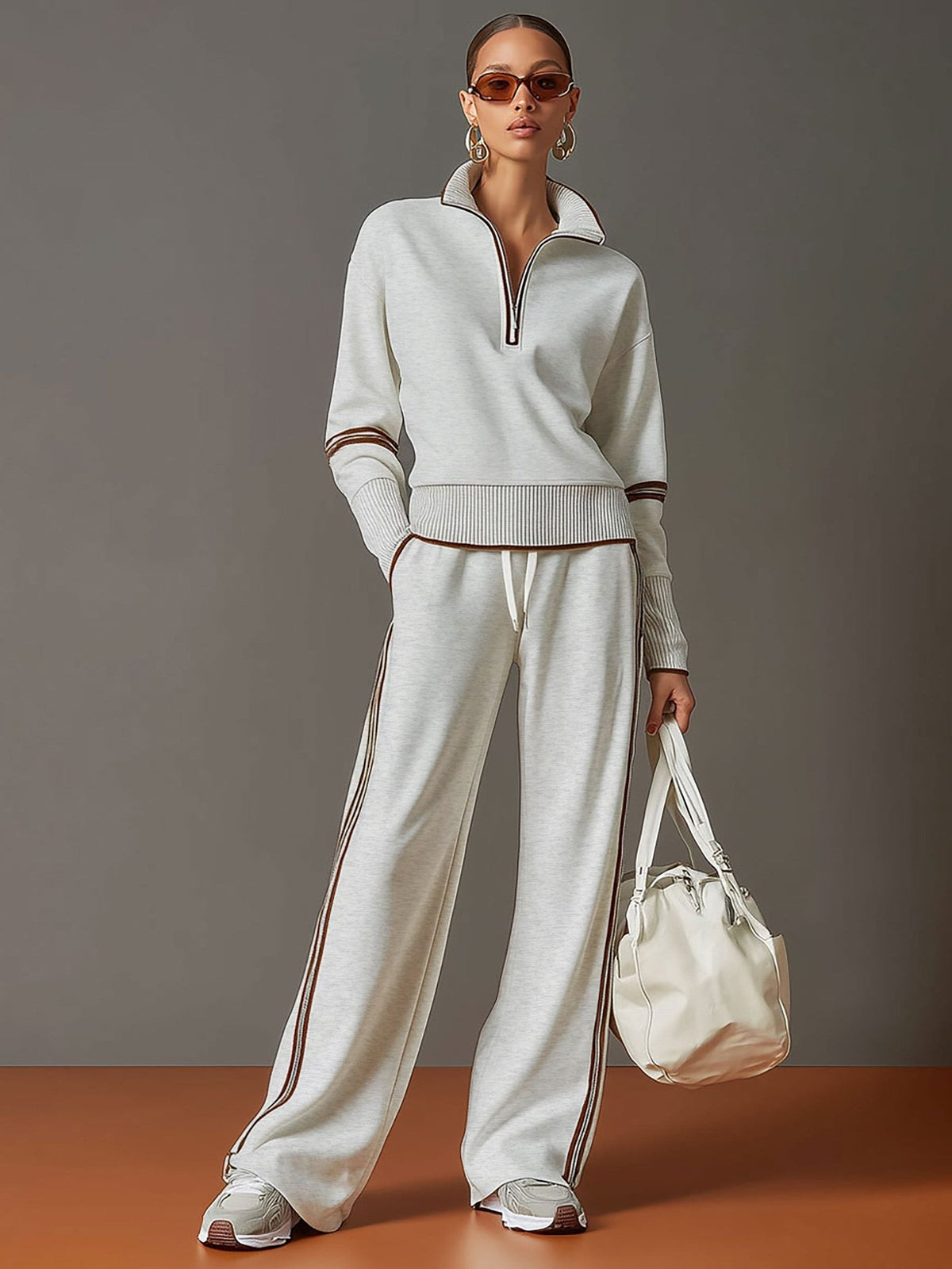 Kimberly | Ribbed Knit Co-Ord Set with Half-Zip for Women