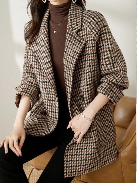 Kimberly | Houndstooth Oversized Double-Breasted Blazer for Women