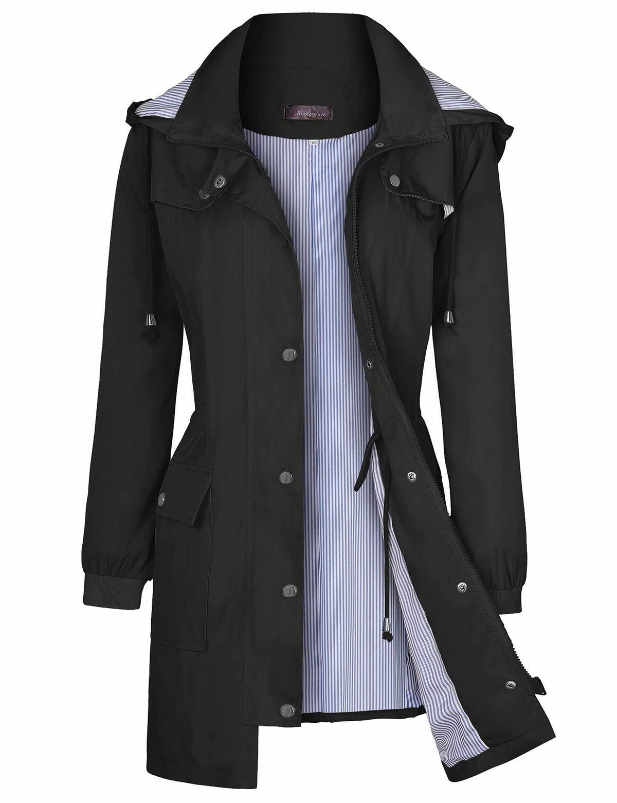 Kimberly - Women's Hooded Drawstring Long Rain Jacket