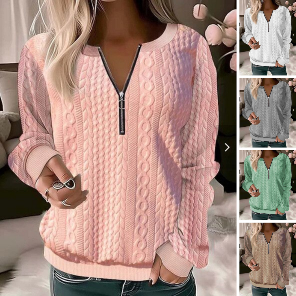 Women's Half-Zip Knit Sweater with Textured Jacquard