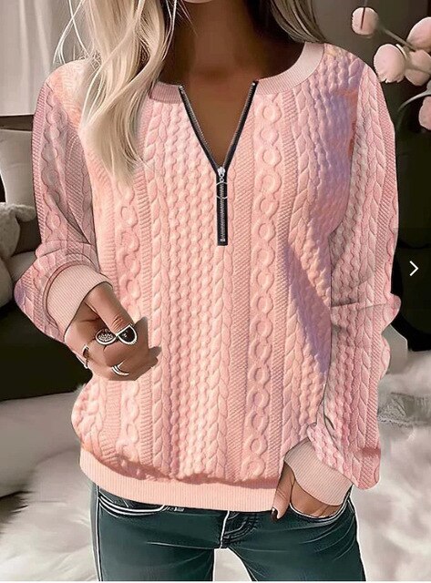 Women's Half-Zip Knit Sweater with Textured Jacquard