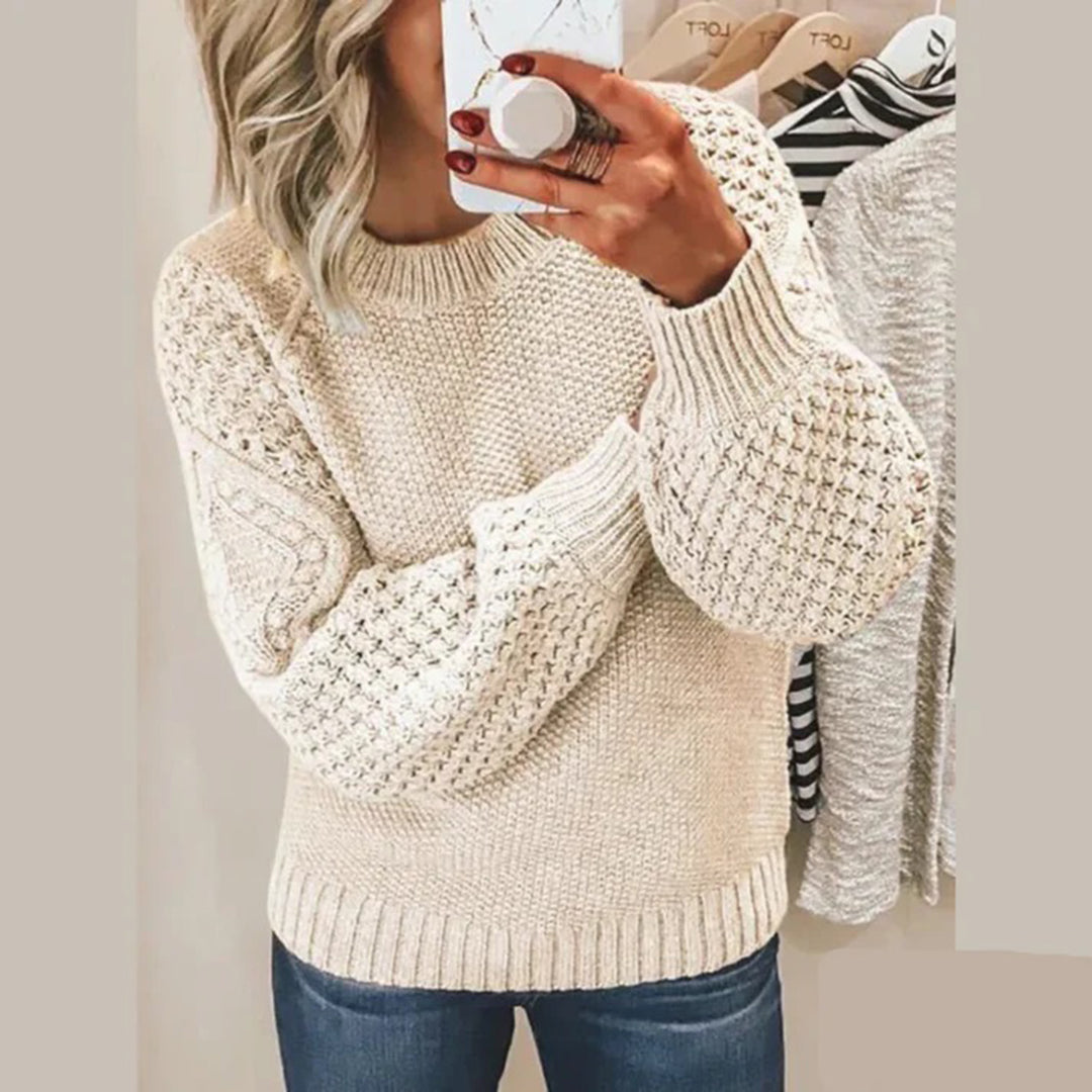 Women's Crew Neck Sweater Cable Knit Long Sleeve