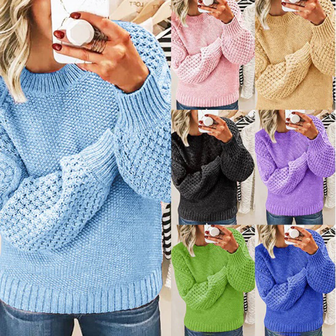 Women's Crew Neck Sweater Cable Knit Long Sleeve