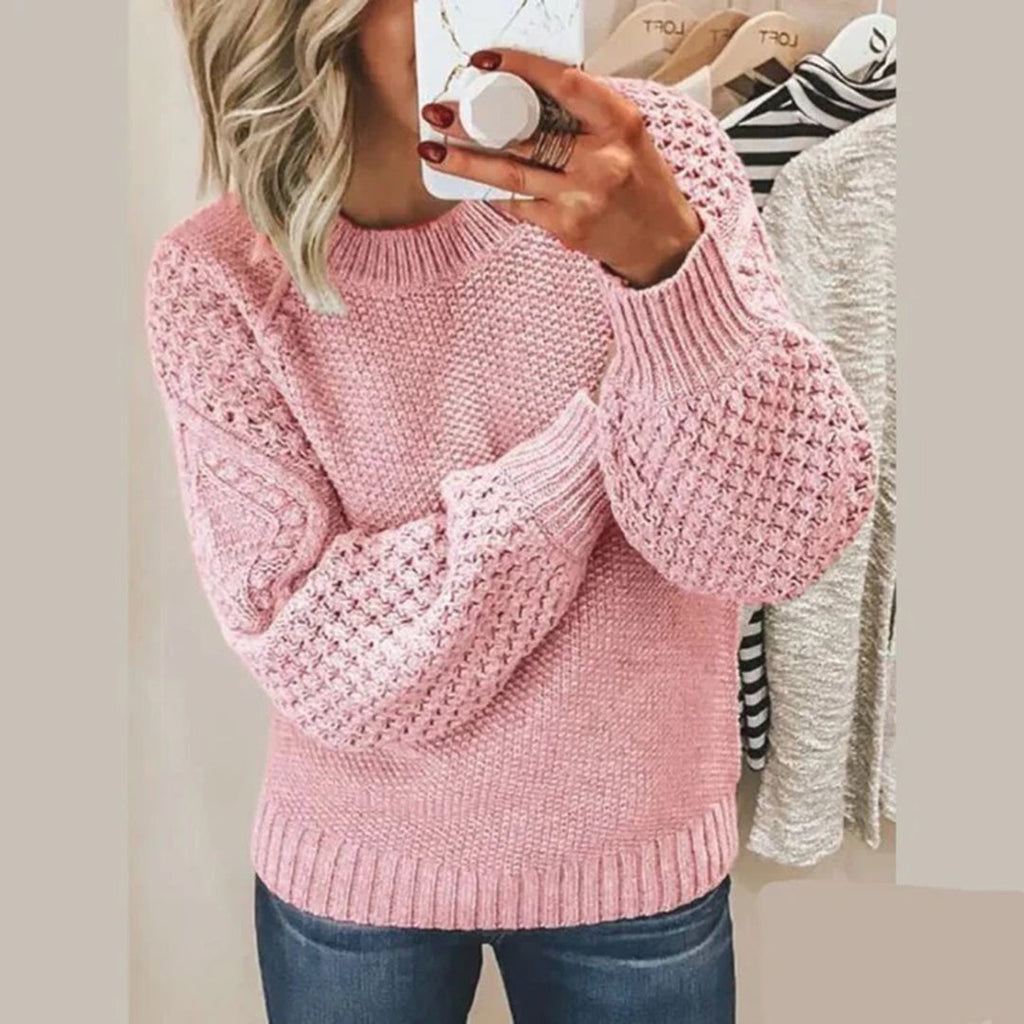 Women's Crew Neck Sweater Cable Knit Long Sleeve