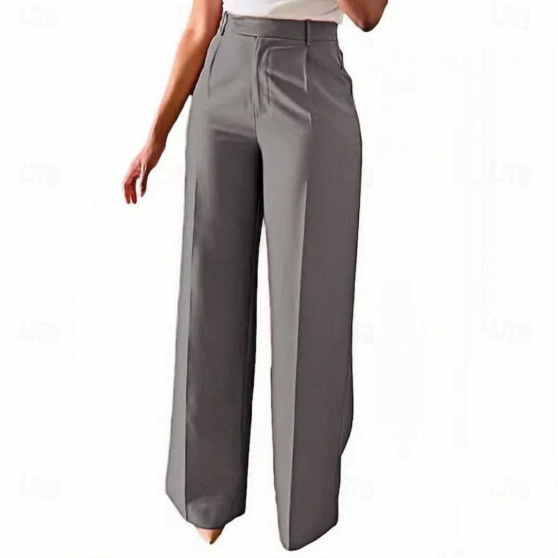 Women's High-Waist Straight Leg Trousers with Pockets