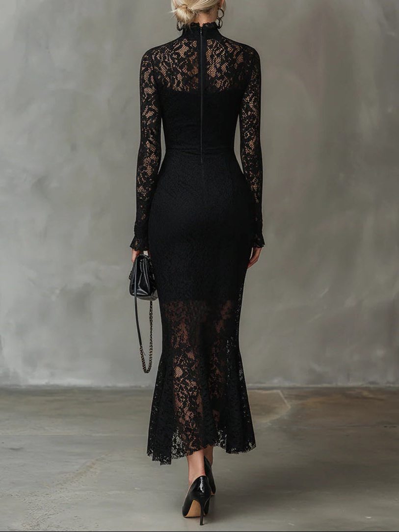 Vita | Lace Fishtail Maxi Dress with High Neck for Women