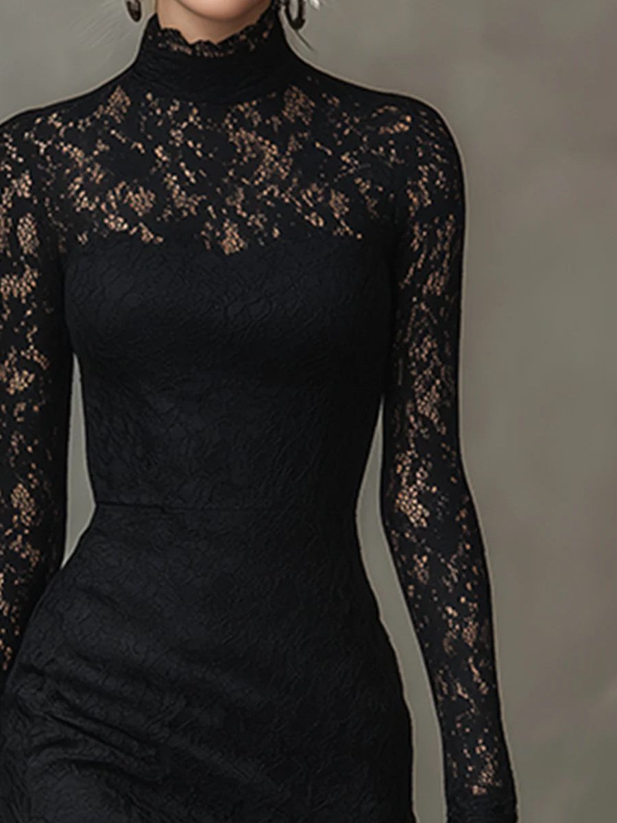 Vita | Lace Fishtail Maxi Dress with High Neck for Women